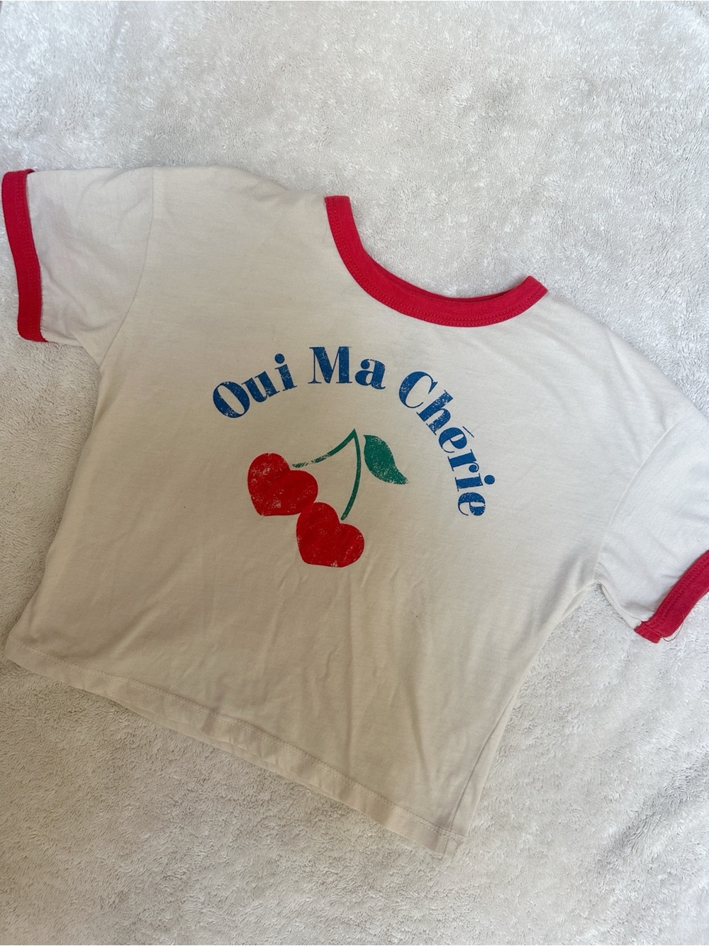 Grayson Mini Oui Ma Cherie Toddler Cherry Ringer Tee -White Cherry Red Trim